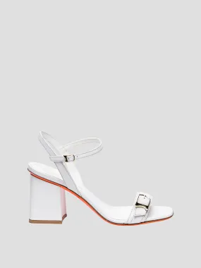 80mm Calypso White Leather Block Heel Sandal