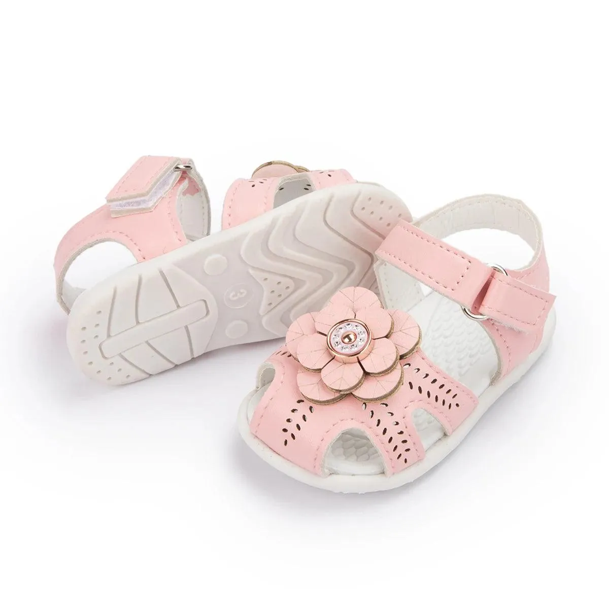 AMN226 Baby Sandals: Flower Leather Flat Toddler Girl Casual Shoes