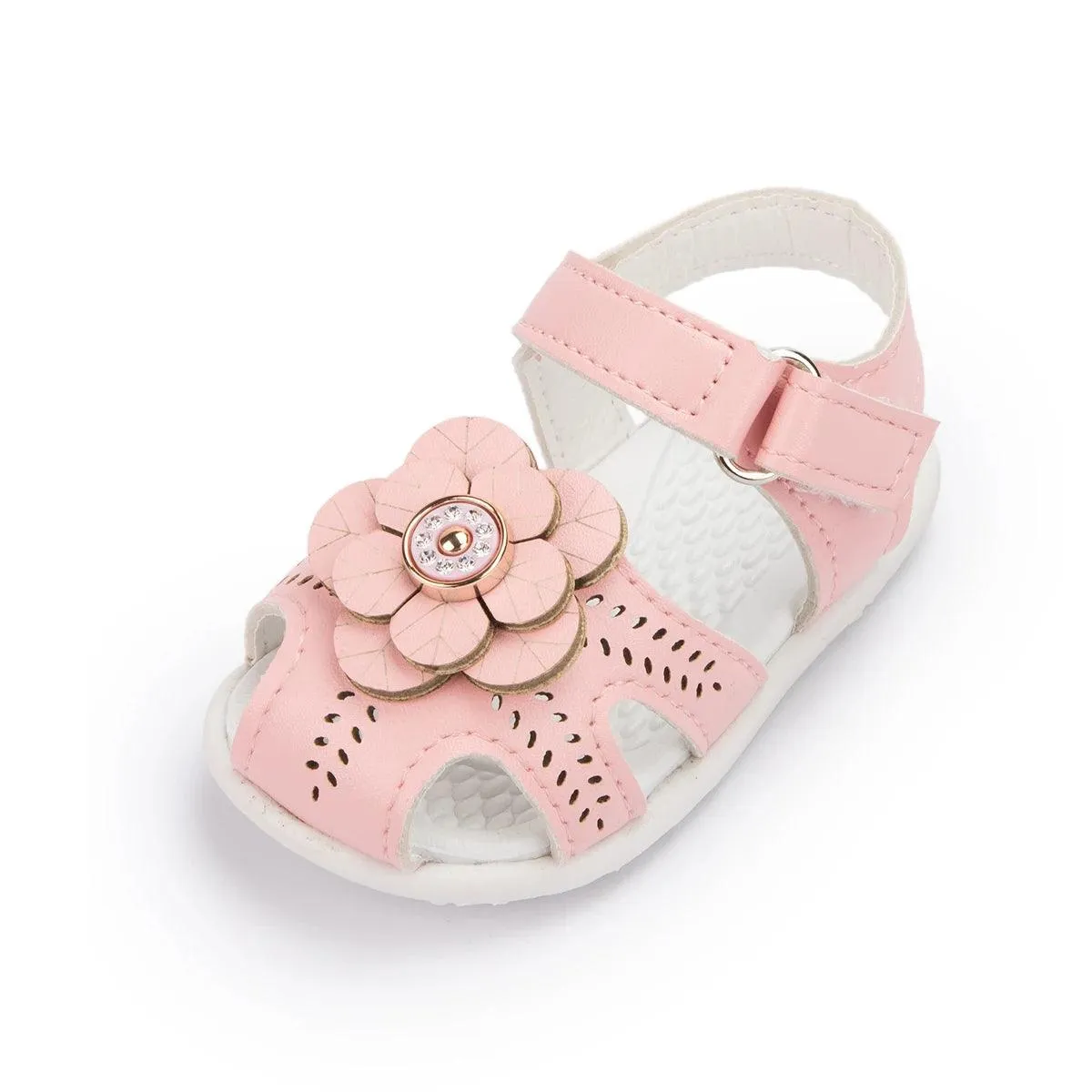 AMN226 Baby Sandals: Flower Leather Flat Toddler Girl Casual Shoes