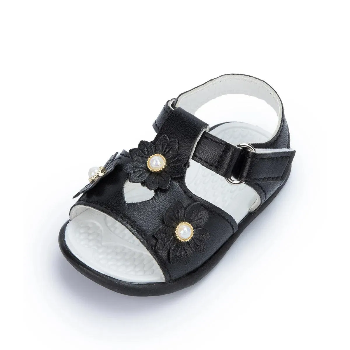 AMN226 Baby Sandals: Flower Leather Flat Toddler Girl Casual Shoes