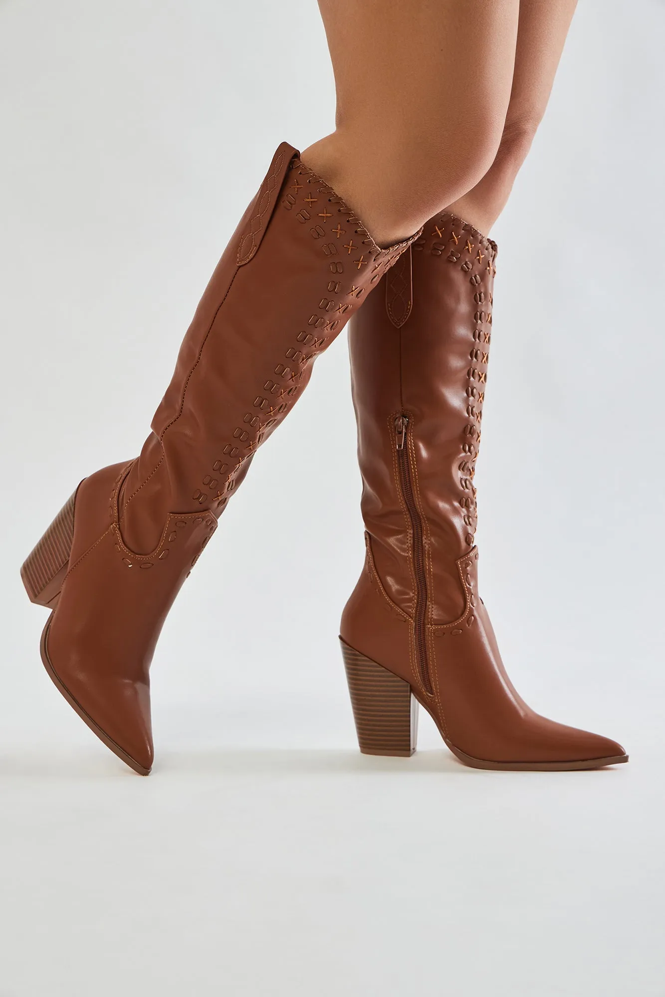 Austin Knee High Cowboy Boots - Brown