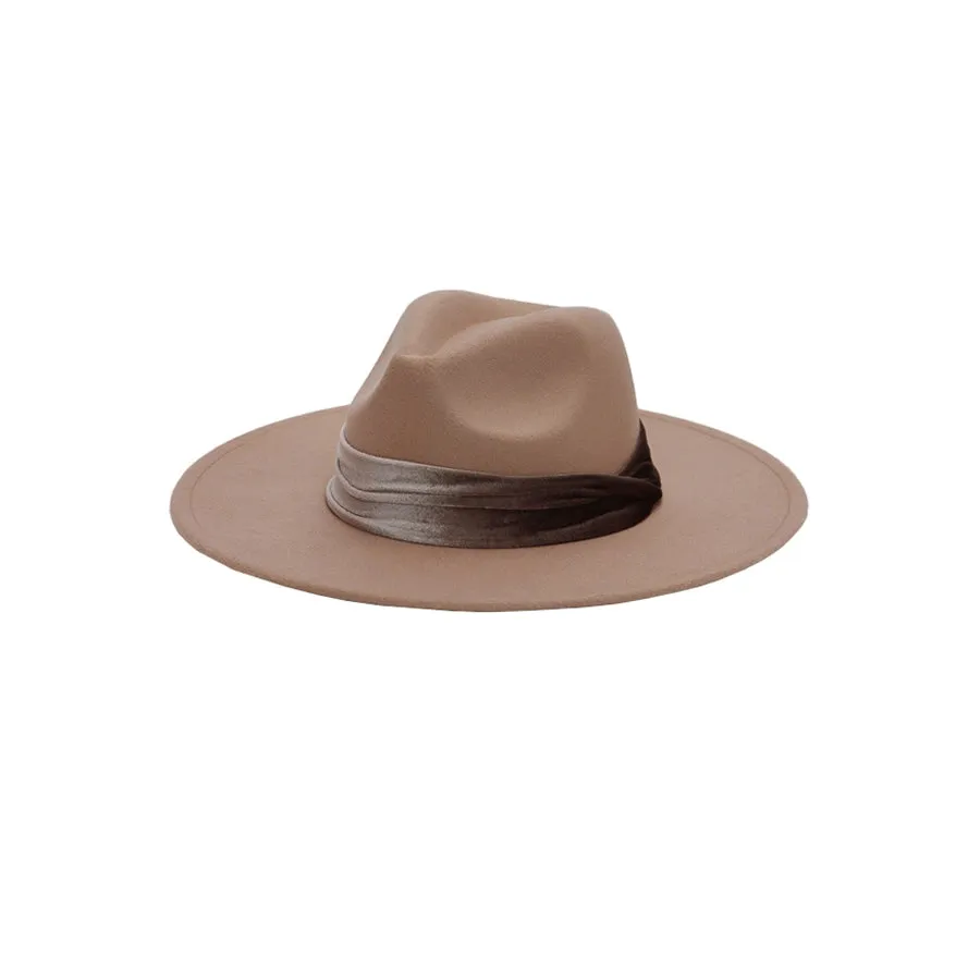 Beautiful Velvet Monochromatic Band Wide Brim Felt Rancher Hat