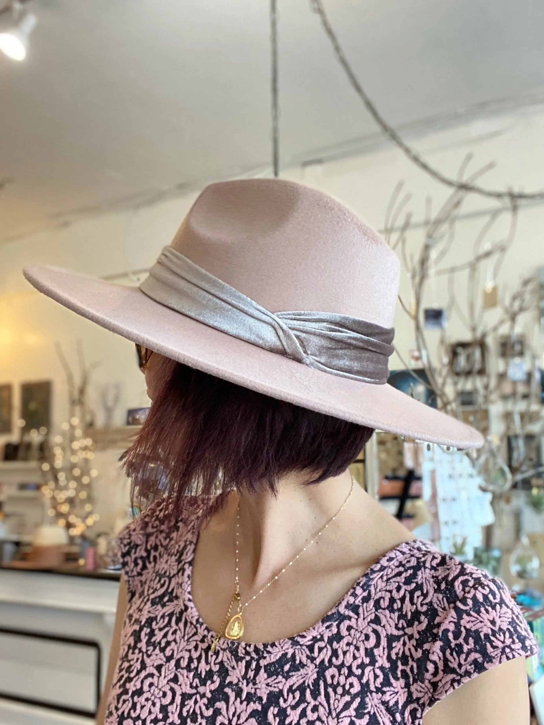 Beautiful Velvet Monochromatic Band Wide Brim Felt Rancher Hat