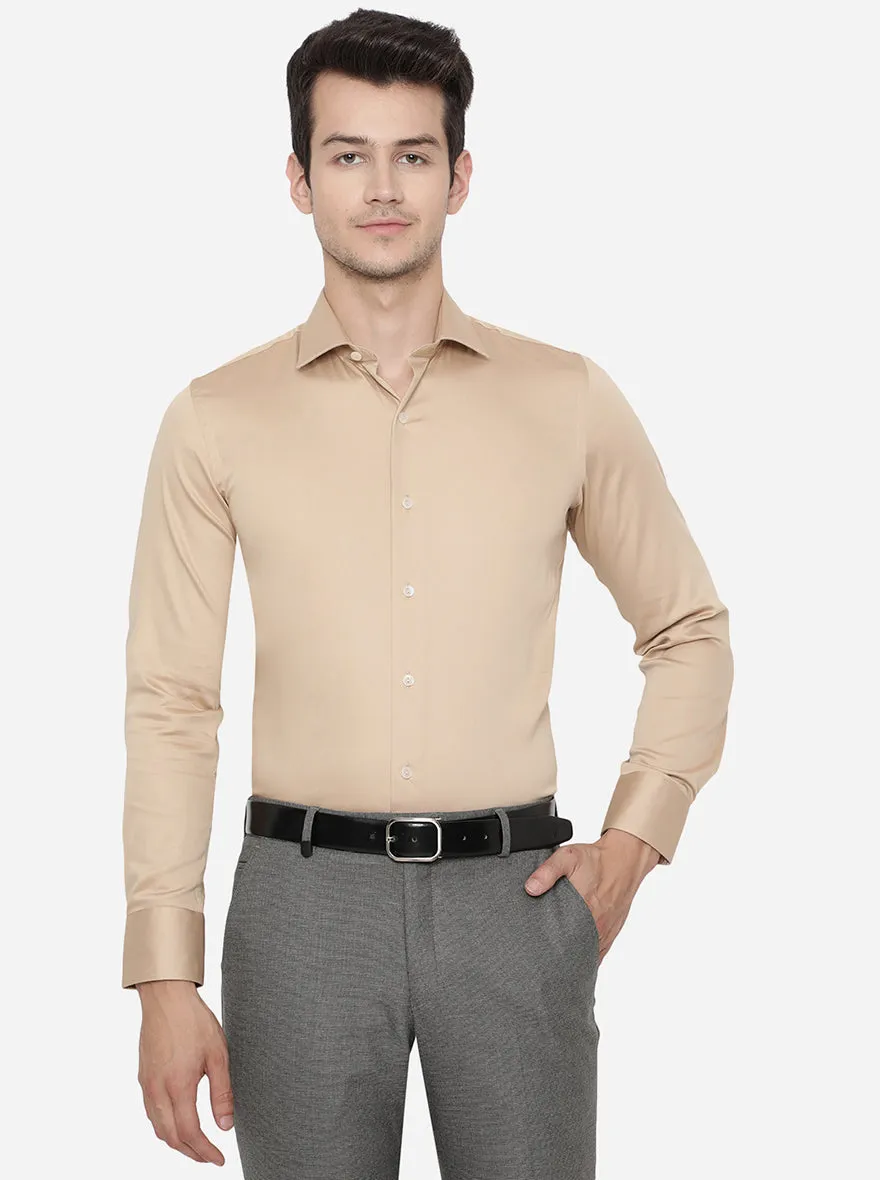 Beige Solid Slim Fit Party Wear Shirt | Wyre