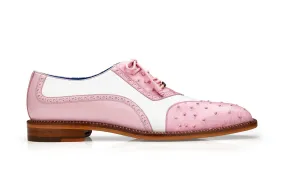 Belvedere - Sesto, Genuine Ostrich Quill and Italian Leather Wing Tip Dress Shoe - Rose Pink/White - R54