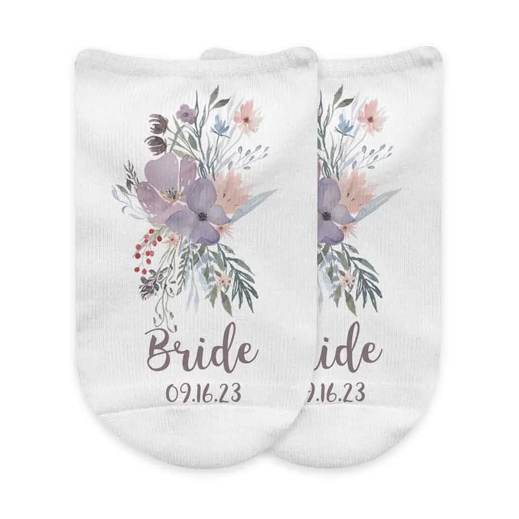 Bridal Party Personalized Socks - Watercolor Floral Design