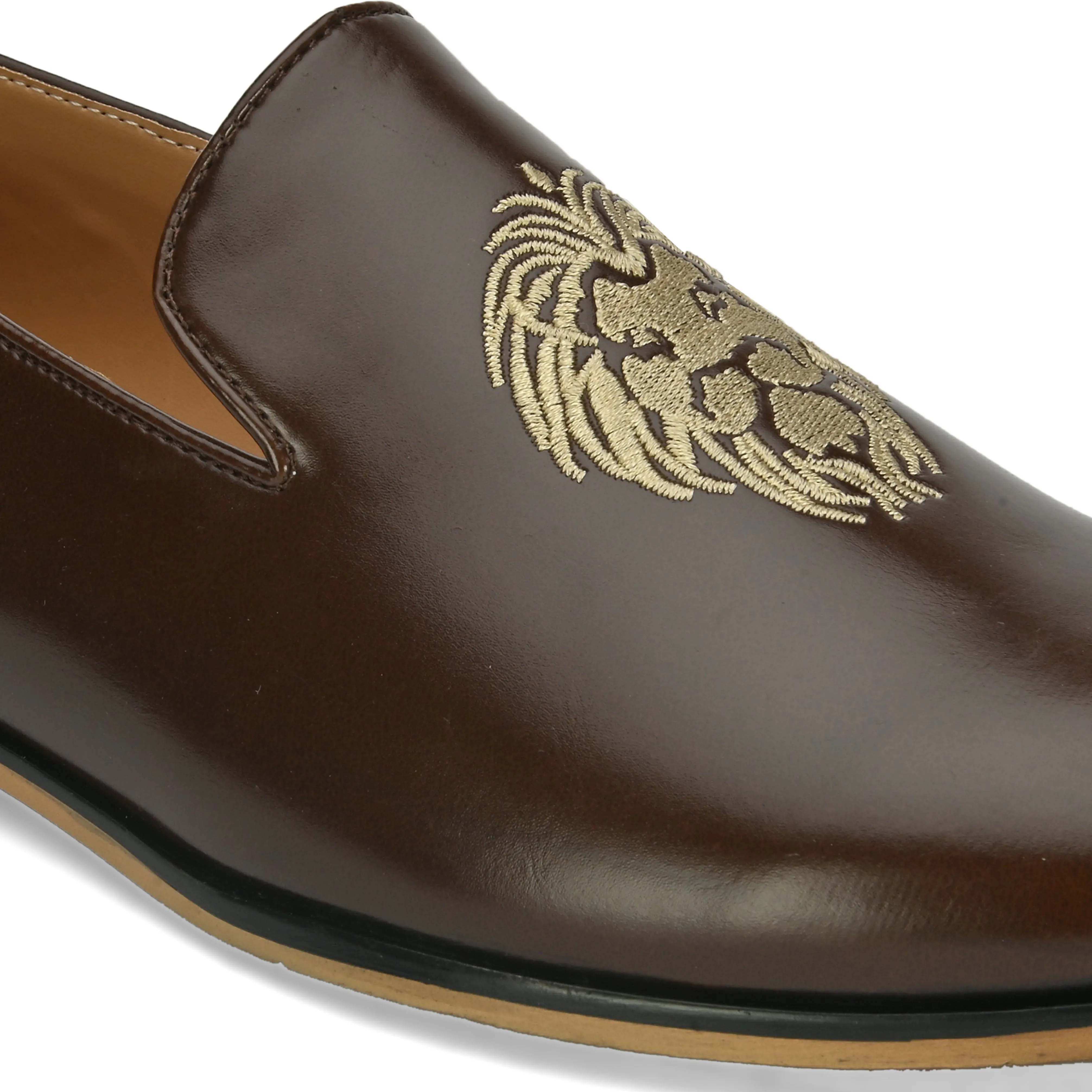 Carlos Brown Embroidered Loafers