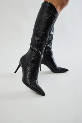 Chicago Distressed Knee High Boots - Black