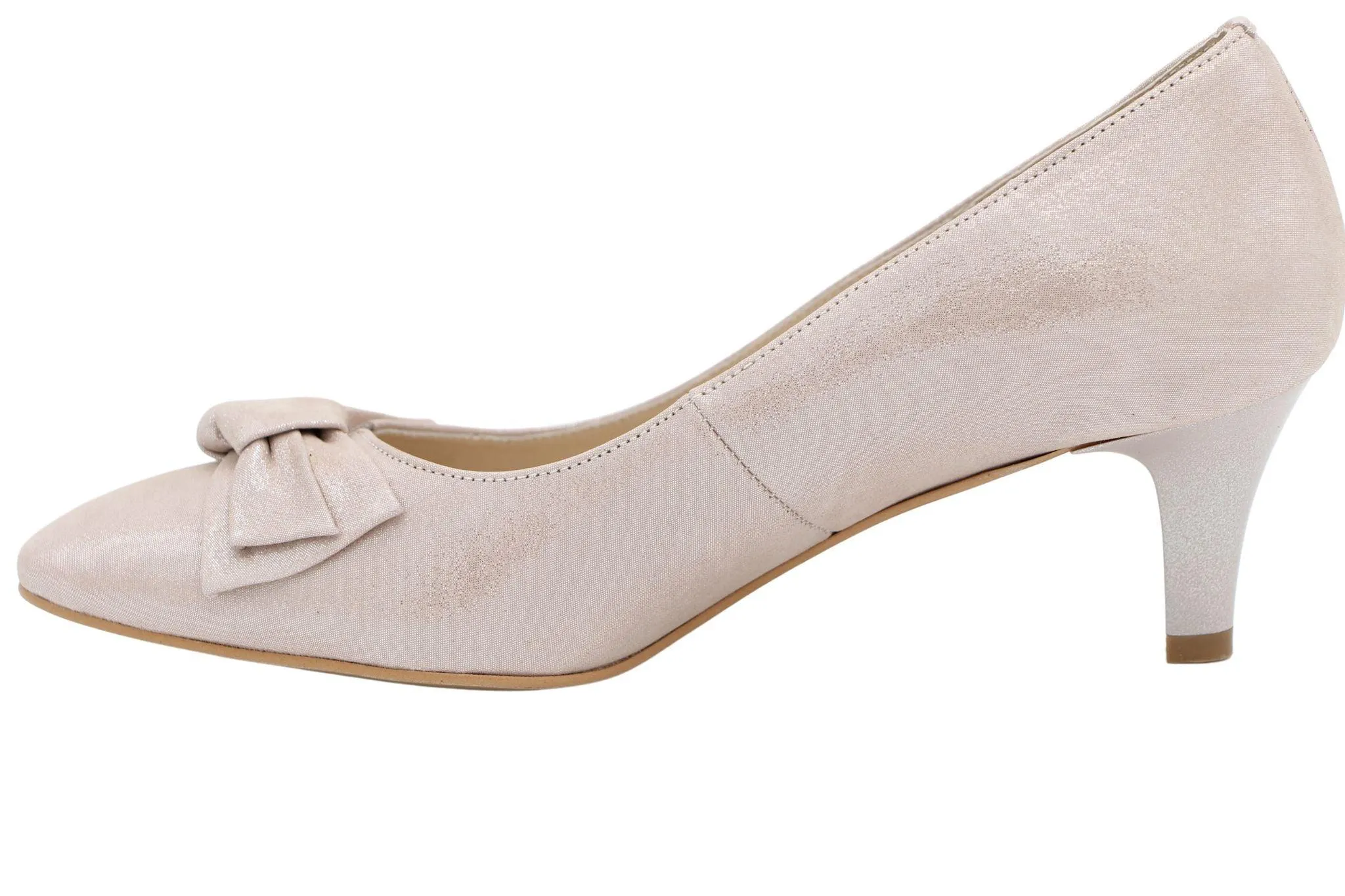 EMIS Pale Pink Mid Heel Shoe with Gold Bow