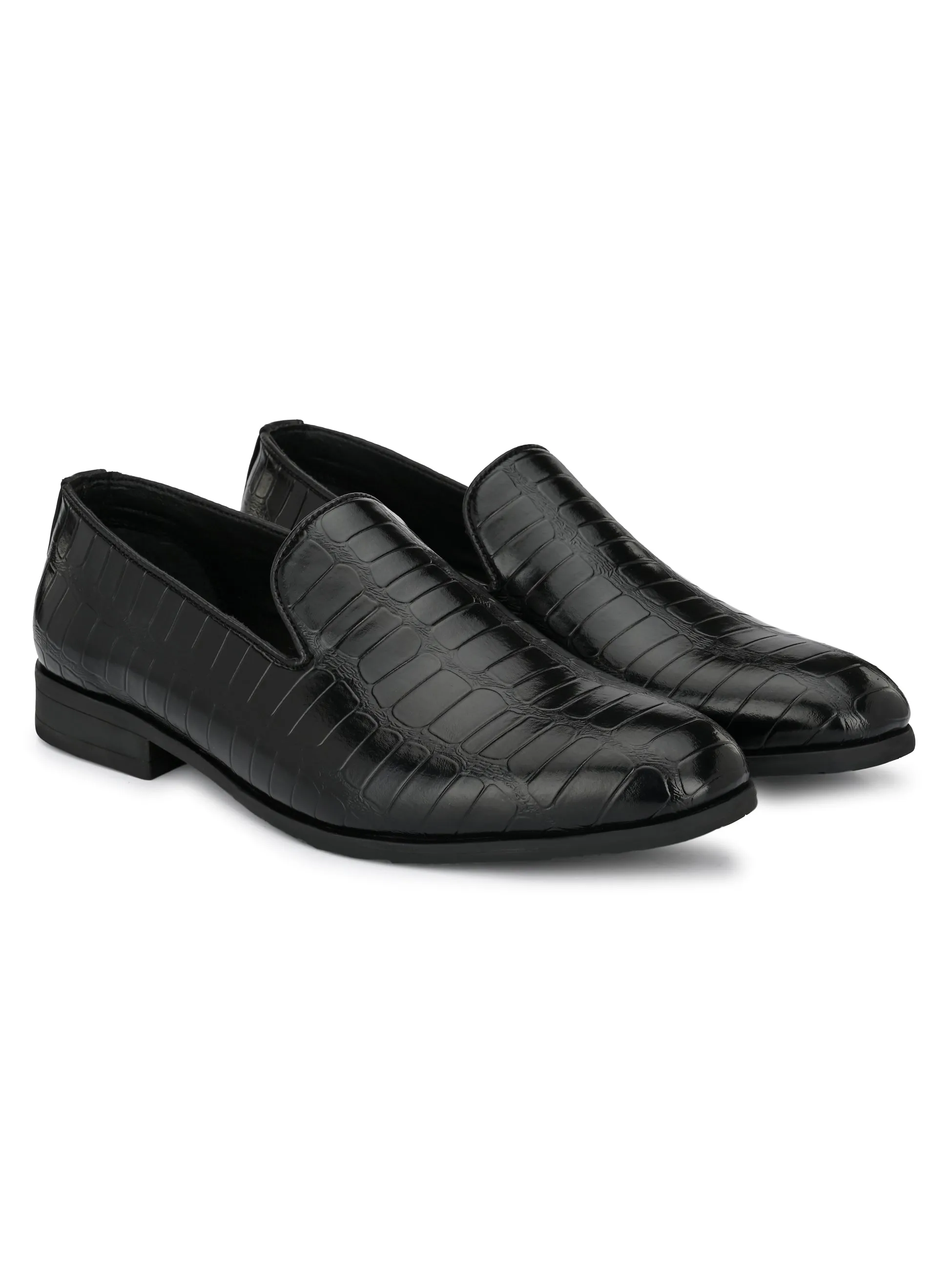 Escaro Black Textured Slip-Ons