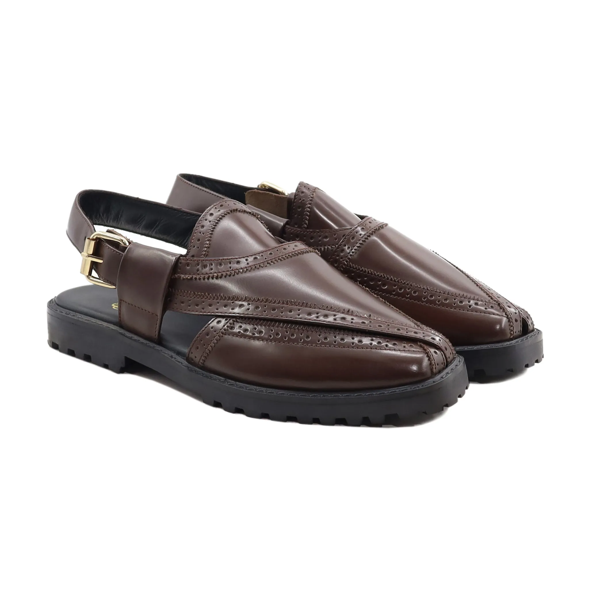 Harstad - Men's Dark Brown Box Leather High Shine Sandal