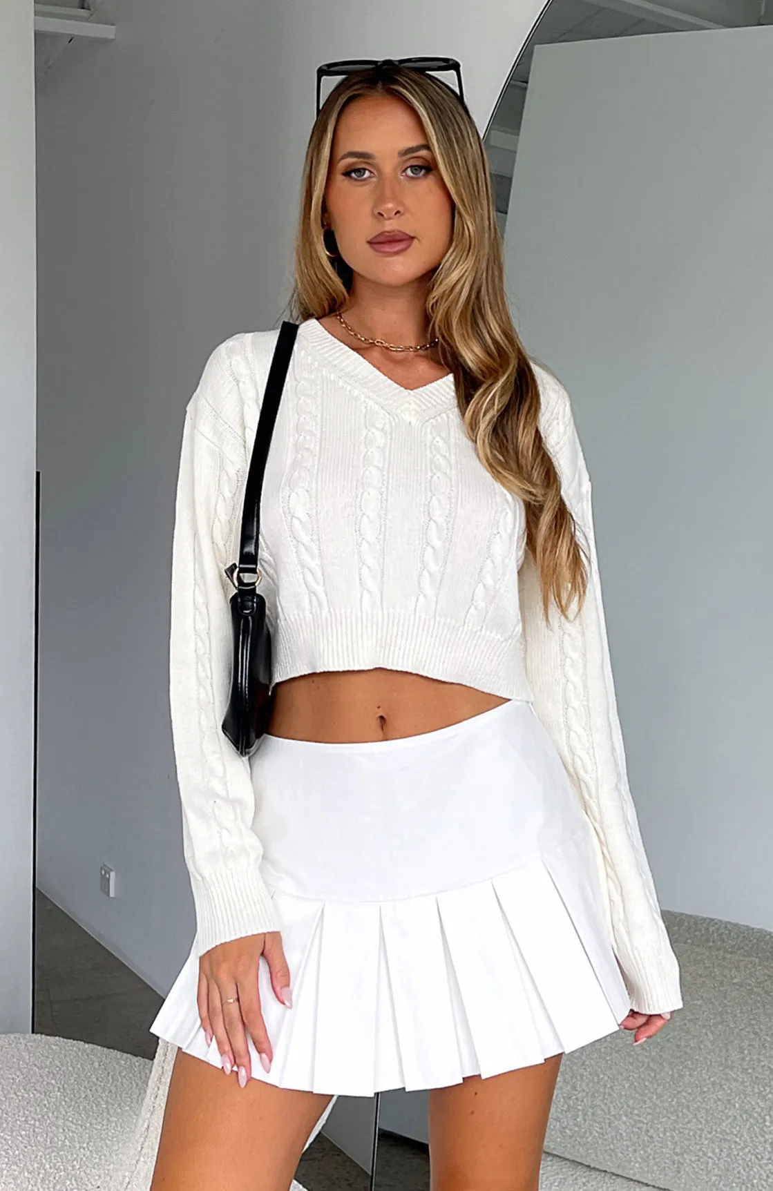 Looking For Love Cropped Knit Sweater Cream