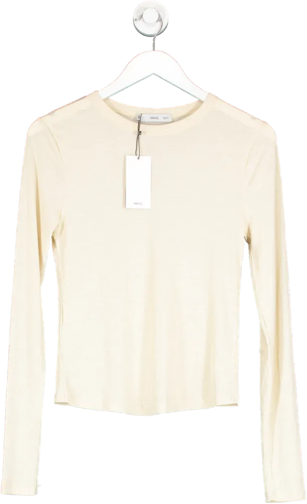 MANGO Cream Ribbed Knit T-shirt BNWT UK L