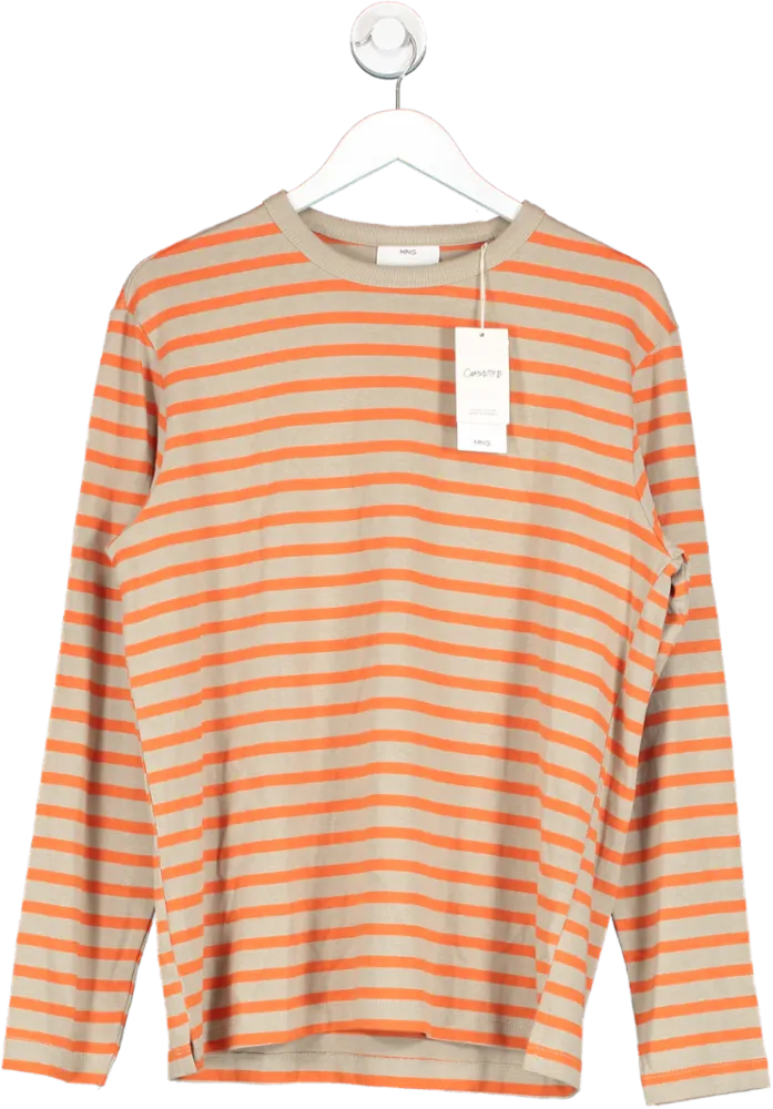 MANGO Orange Striped Sustainable Cotton Long Sleeve T-shirt BNWT UK M