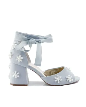 MELODY - BLUE PEARL FLOWER LOW HEEL BRIDAL SHOES