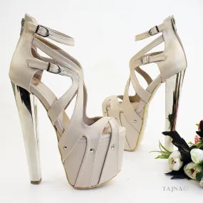 Nude Cream Cross Cage High Heel Platforms 19 cm