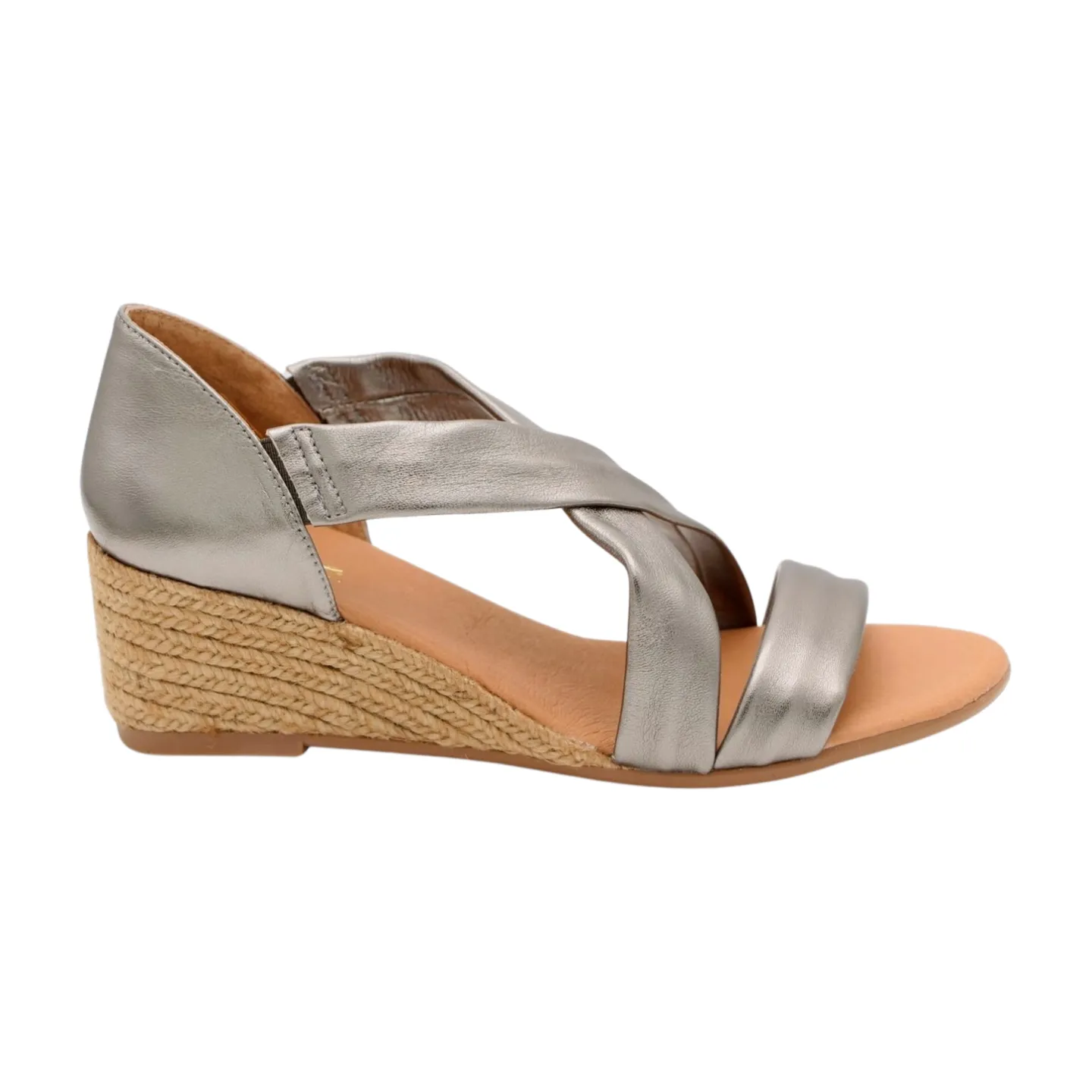 PINAZ Pewter Leather Criss Cross Wedge Sandal