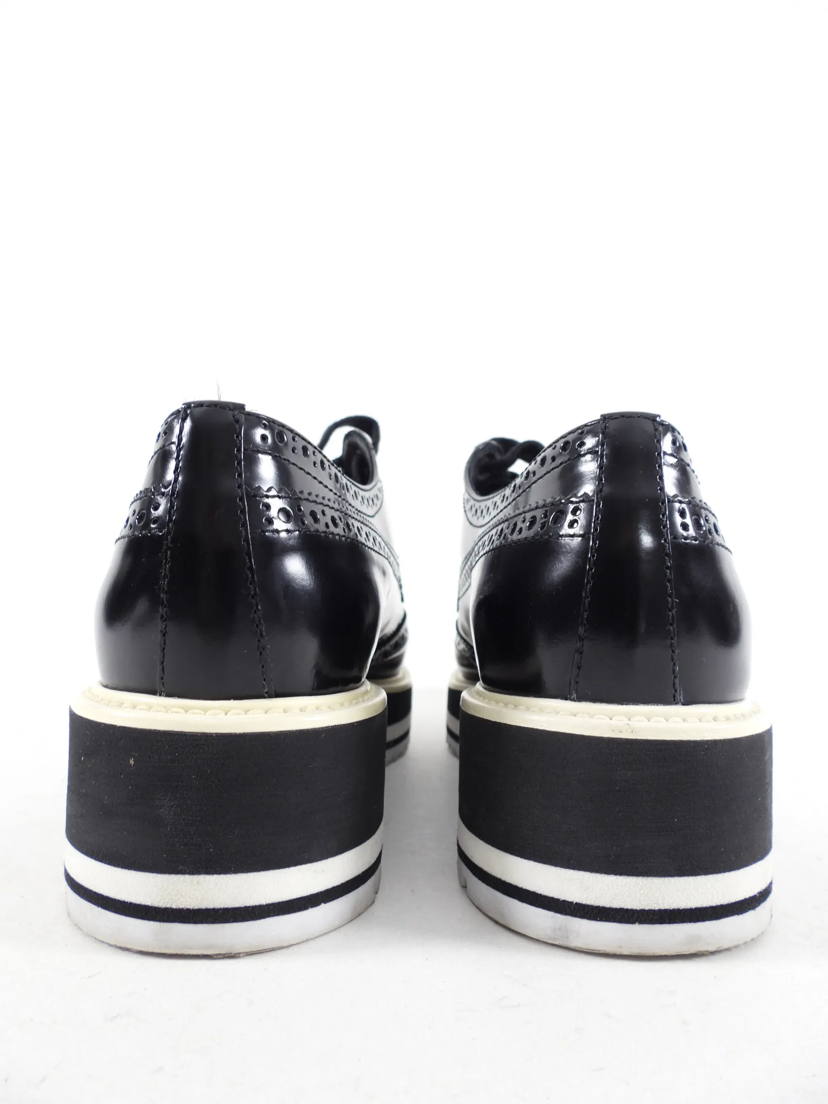 Prada Black Leather Stripe Oxford Shoes - 39.5