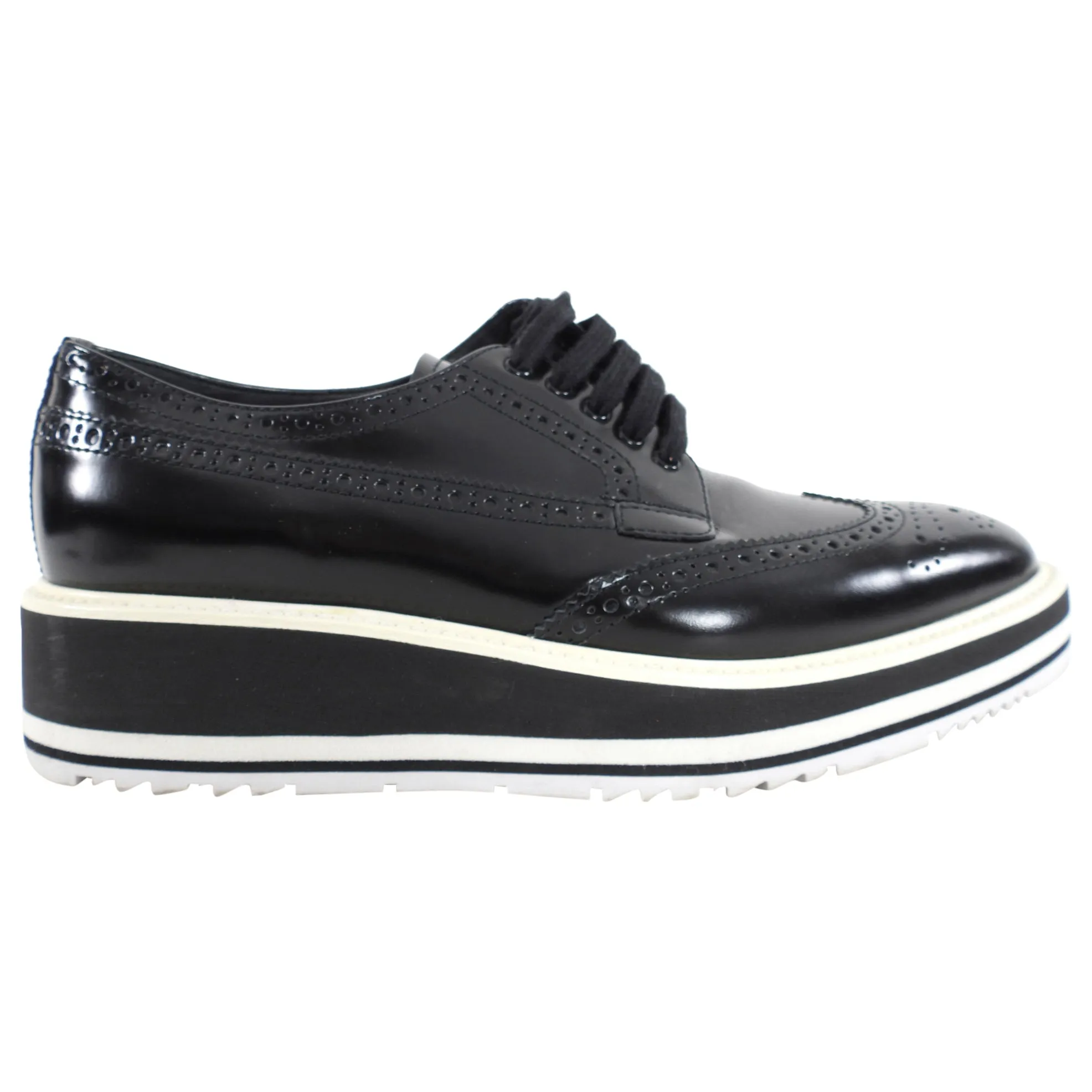 Prada Black Leather Stripe Oxford Shoes - 39.5