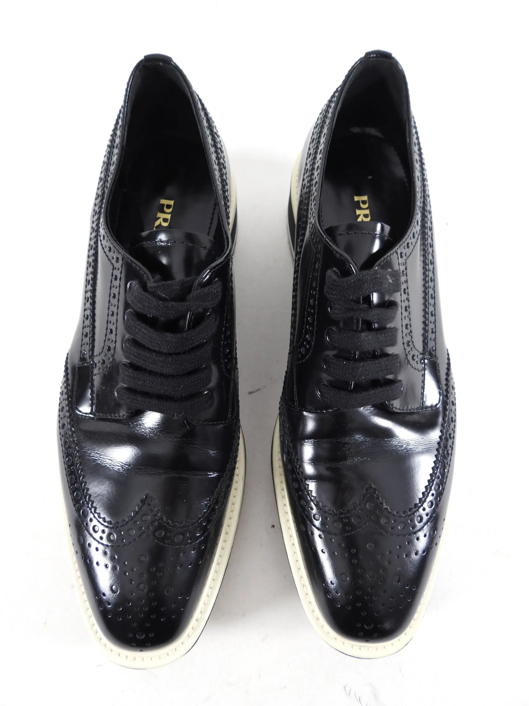 Prada Black Leather Stripe Oxford Shoes - 39.5