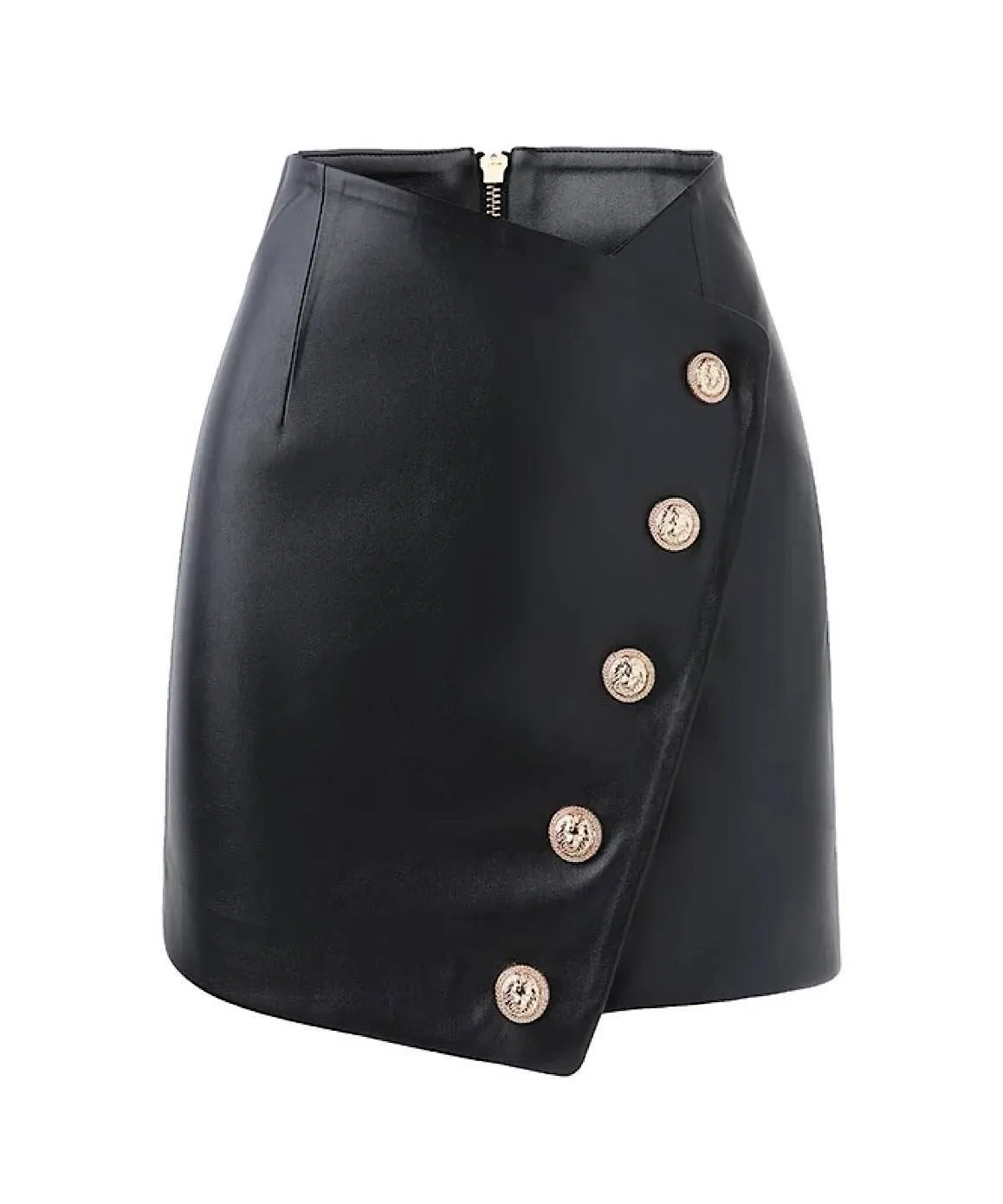 PU Leather Gold Button Mini Skirt In Purple