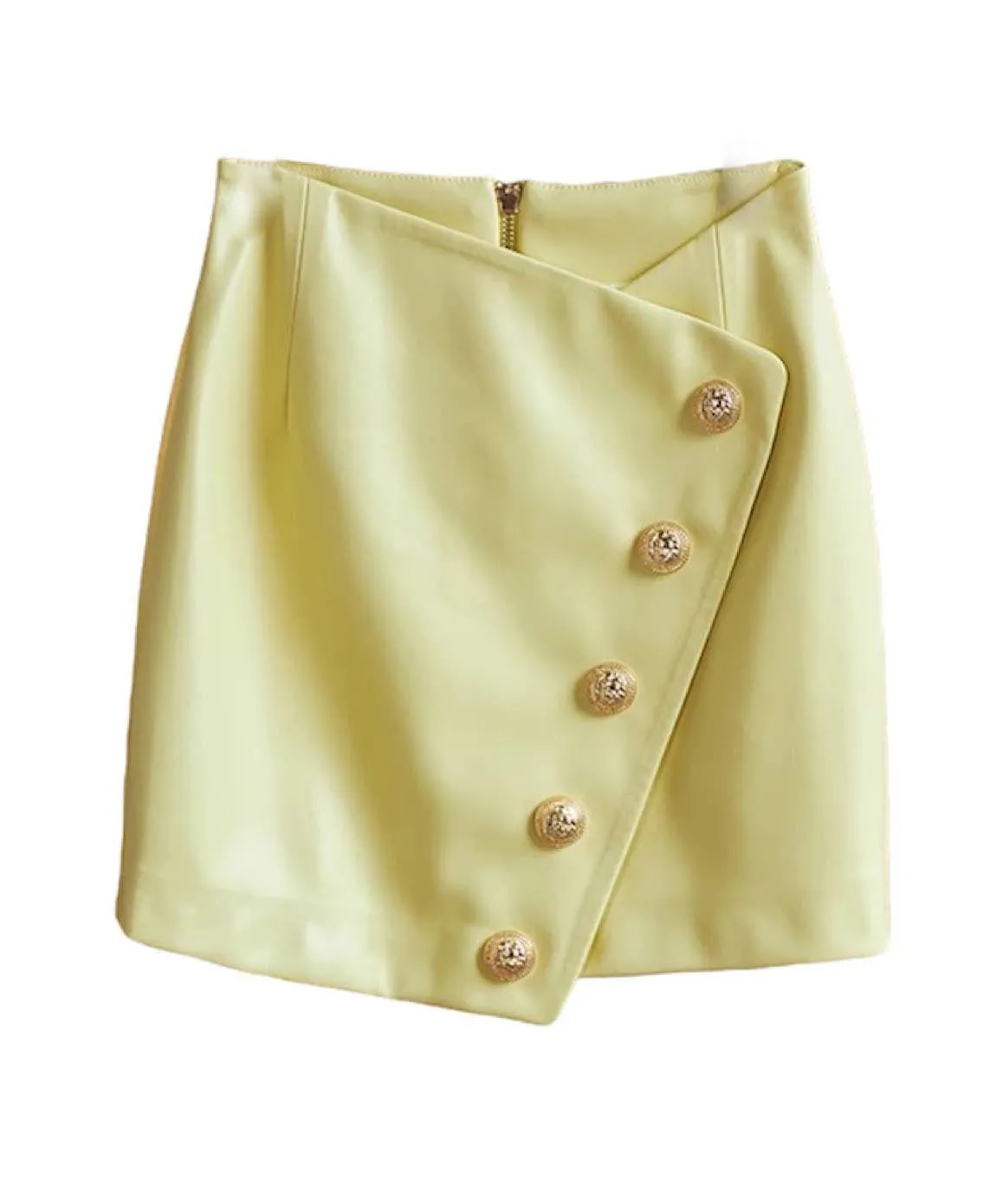 PU Leather Gold Button Mini Skirt In Purple