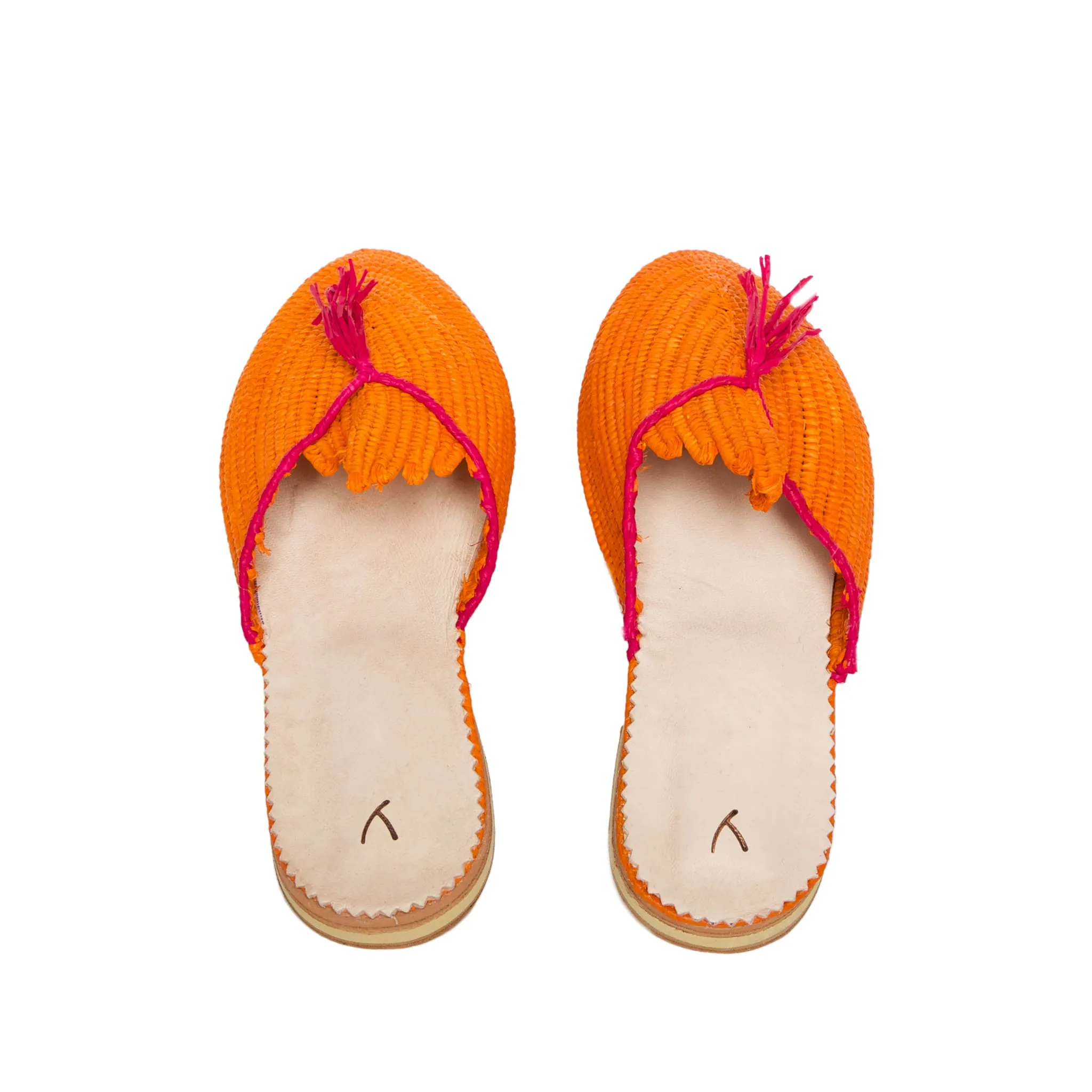 Raffia Slippers with Tassle in Orange, Pink