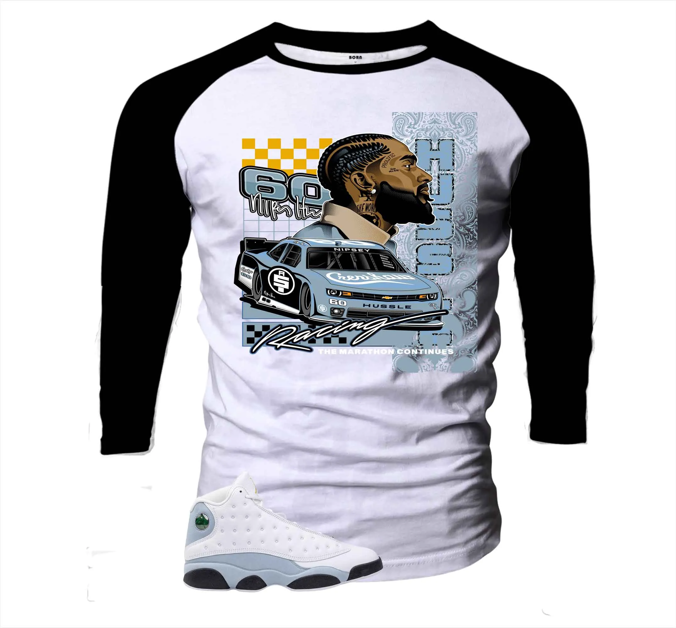 Retro 13 Blue Grey Crenshaw Racing Raglan Shirt