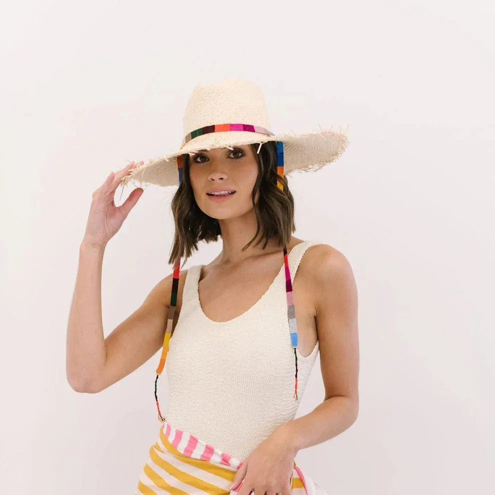 Rosita Wide Brim Palm Fringe Hat by Sunshine Tienda