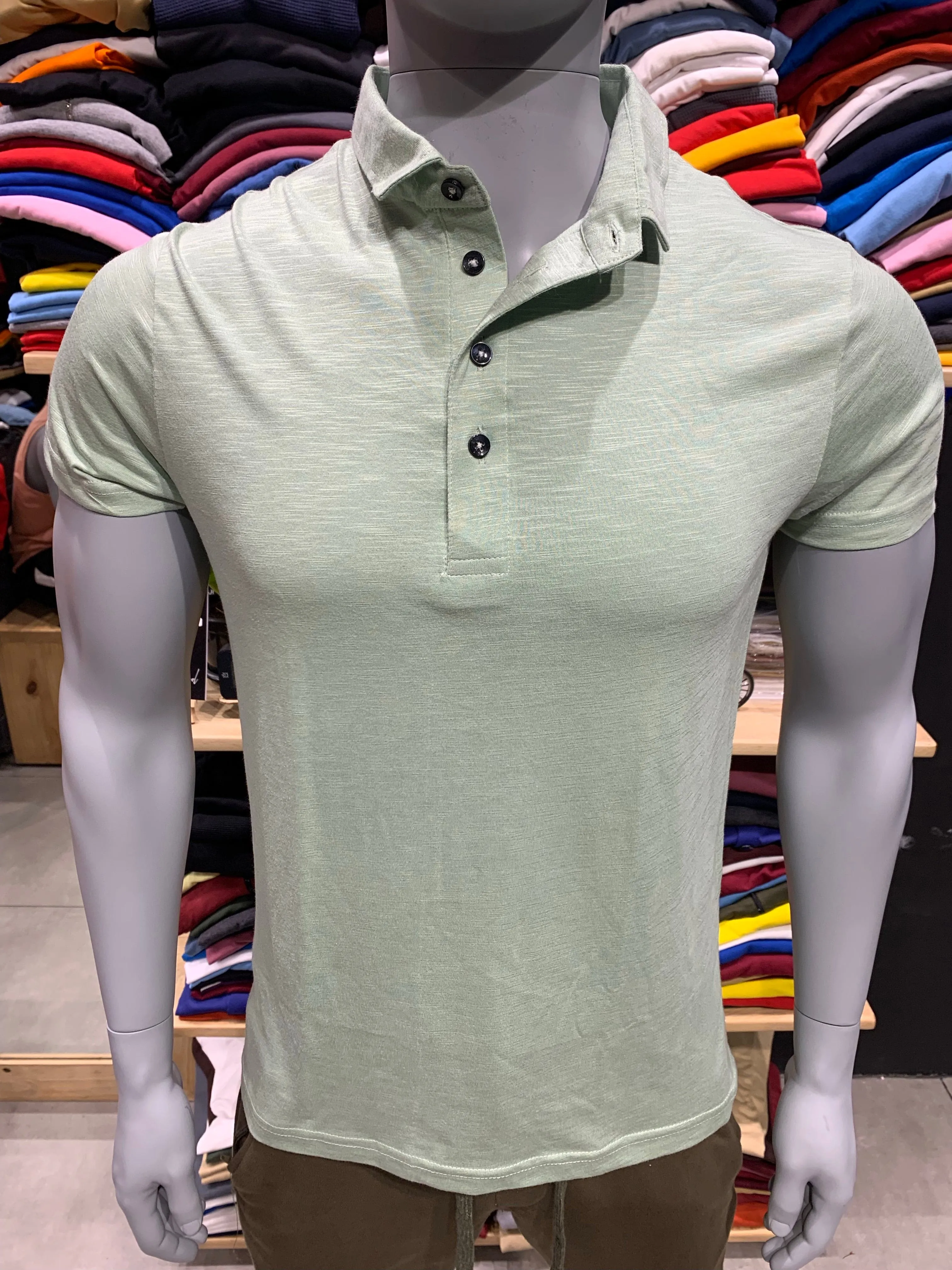 Sea Green Small Collar T-shirt