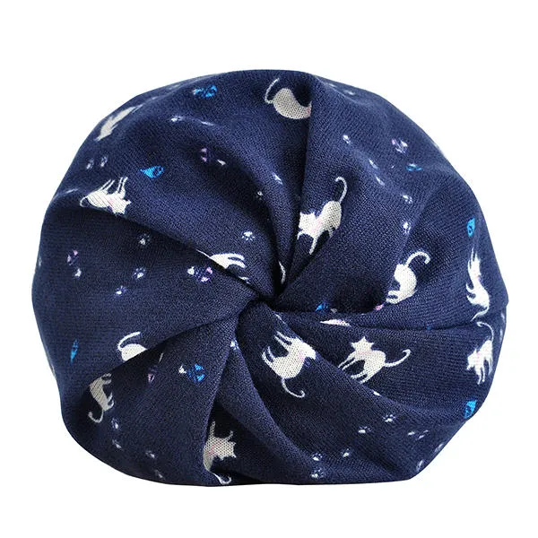 Women Cotton Cat Printing Beanie Hats Casual Outdoor Warm For Both Hats And Scarf Use